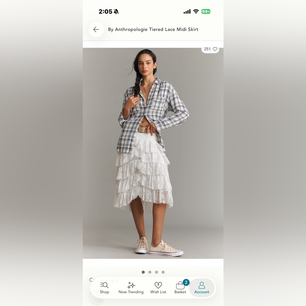 Anthropologie White Tiered Lace Midi Skirt with Ruffle Layers